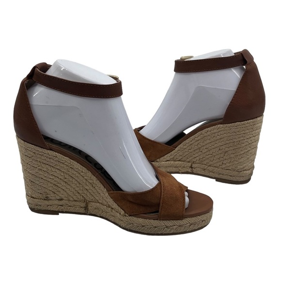 Sam Edelman Brown Jute Wrapped Ankle Strap Wedge Heeled Sandals Size 7 Women's - Picture 1 of 10